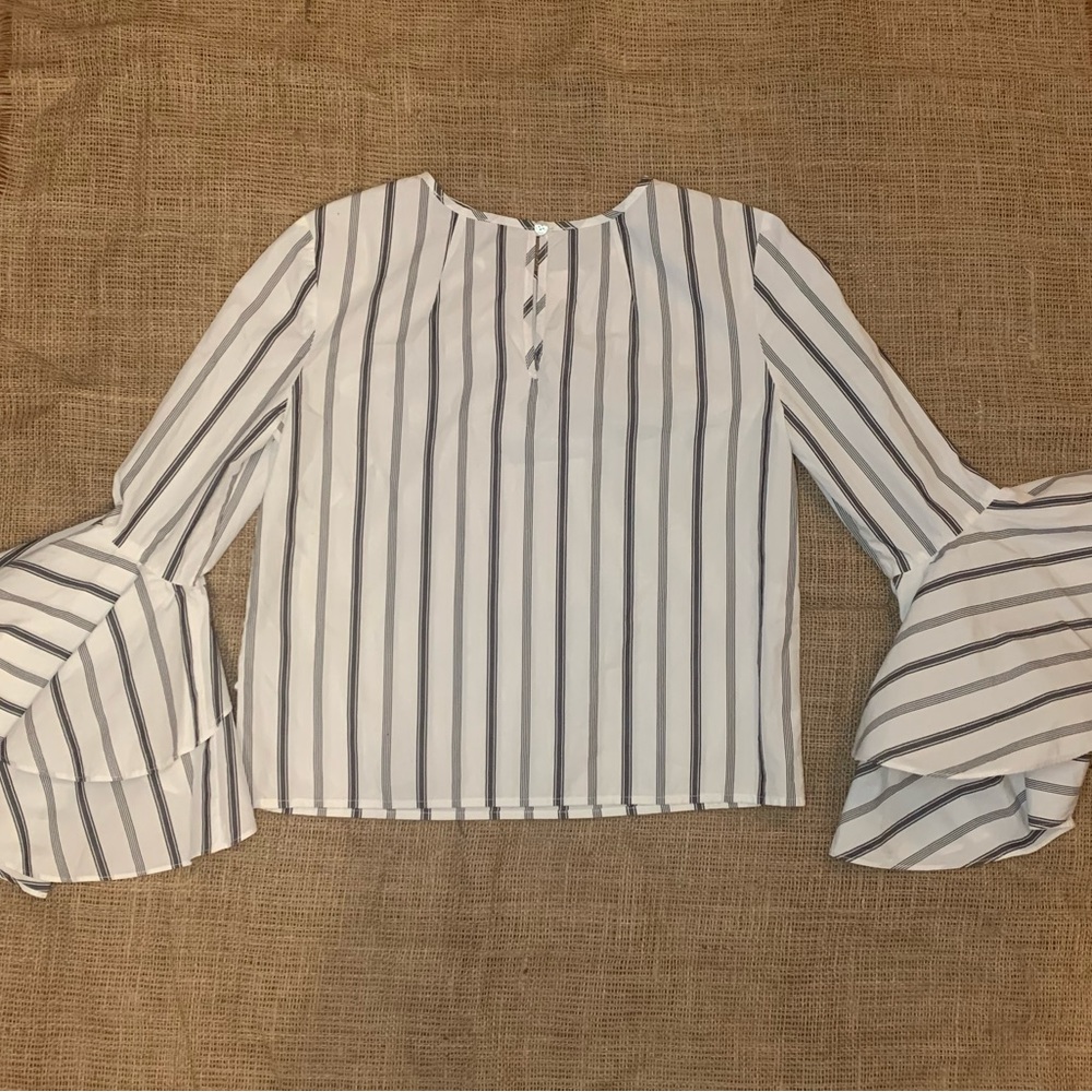 MILLY Black & White Striped Shirt with Ruffle Sleeve size 2